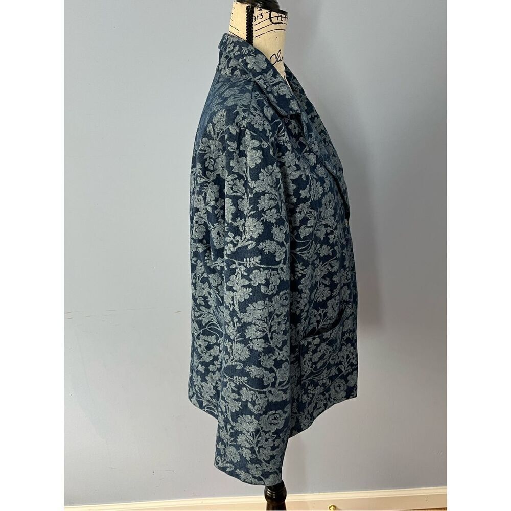 Retro Tudor Court Women’s L Blue Floral Button Up Denim Blazer - Picture 4 of 9
